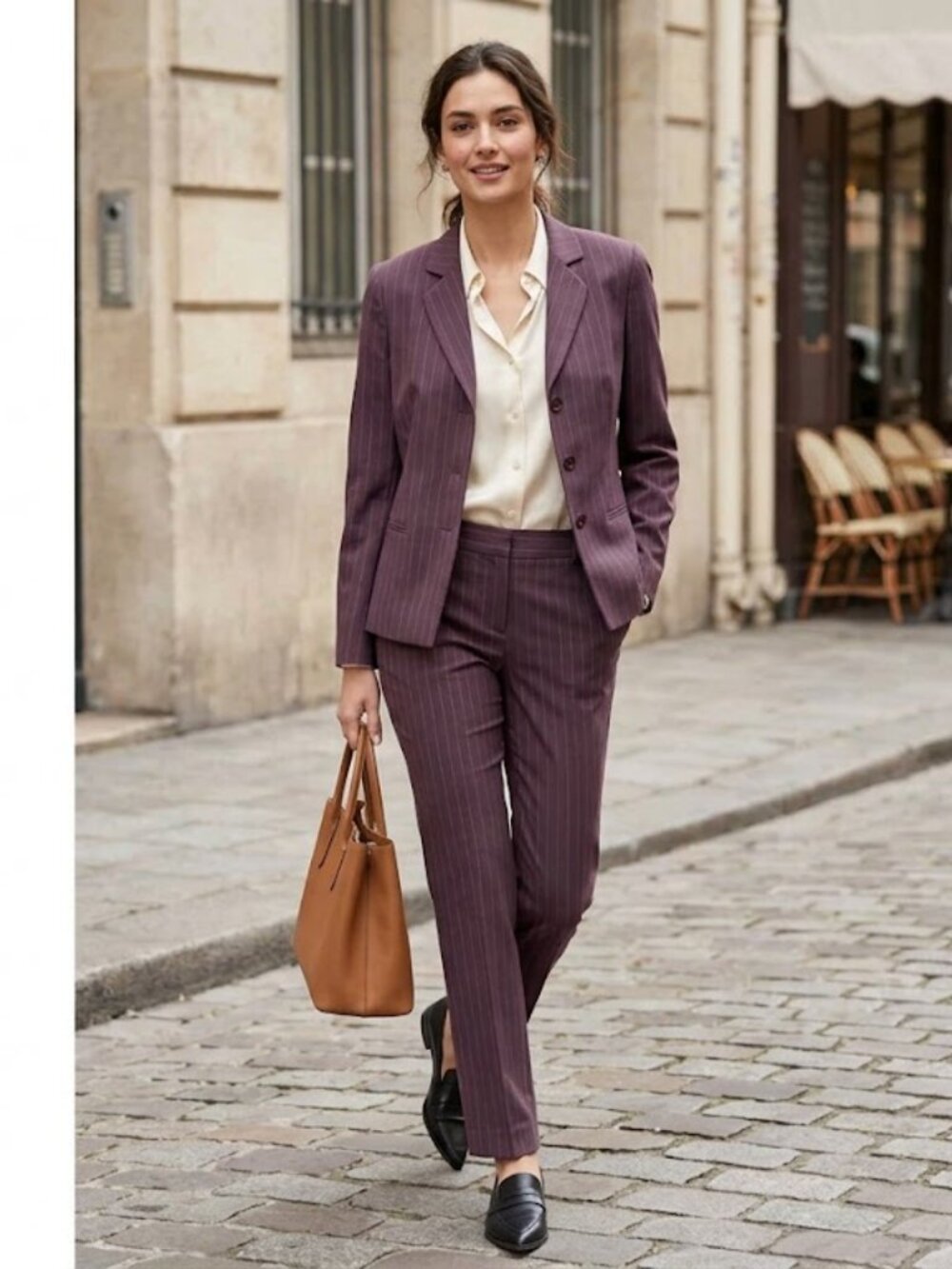 Perry Ellis Womens Aubergine Pinstripe Suit Blazer‎ Jacket 14 MSRP $269